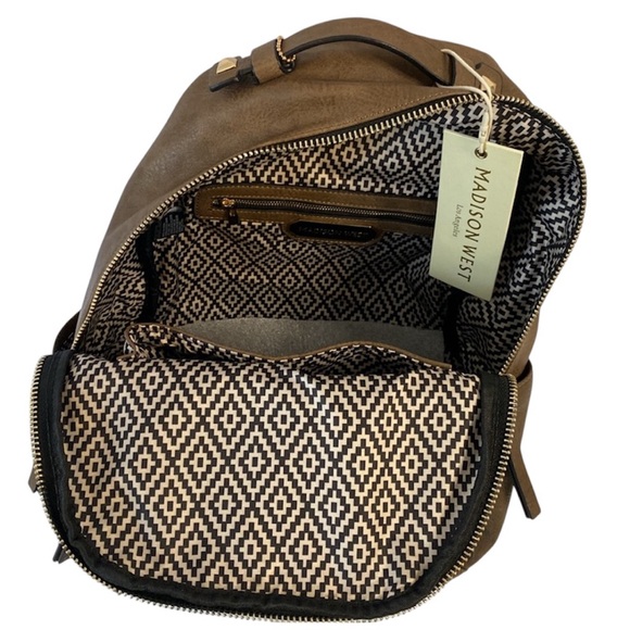 Madison West Taupe Vegan Leather Multi-compartment Backpack Purse - Picture 4 of 4